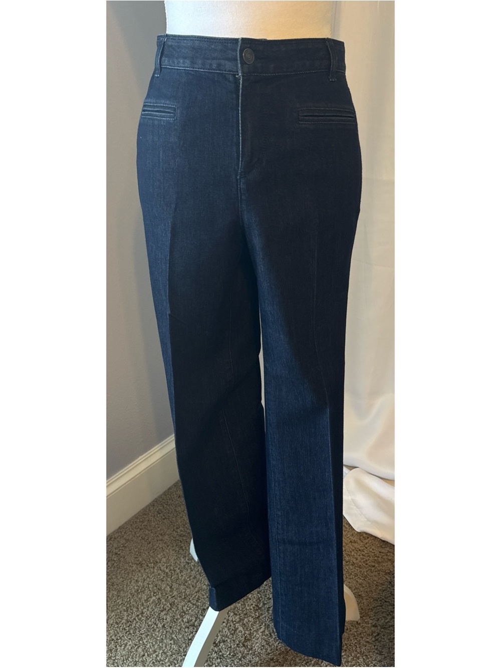 Ann Taylor LOFT Dark Wash Trouser Jeans Size 10P Petite Stretch Denim